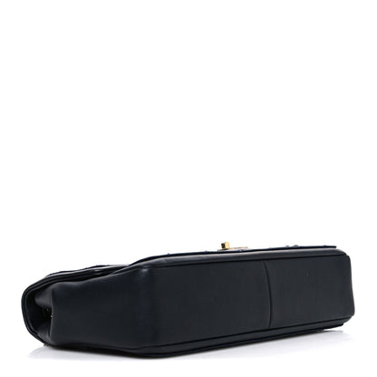 Calfskin Quilted Medium Graphic Flap Blue Black