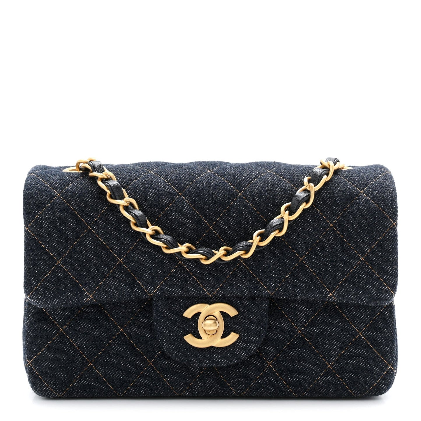 Denim Quilted Mini Rectangular Flap Dark Blue