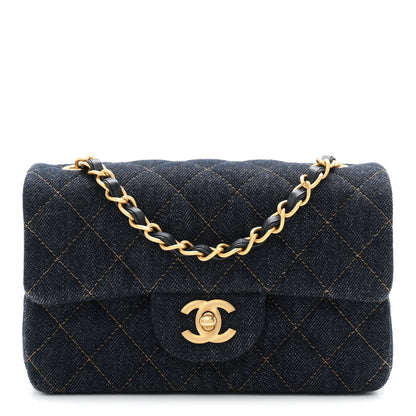 Denim Quilted Mini Rectangular Flap Dark Blue