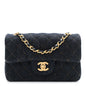 Denim Quilted Mini Rectangular Flap Dark Blue