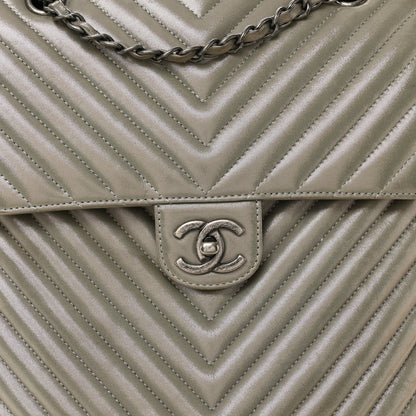 Iridescent Calfskin Chevron Quilted Small Urban Spirit Backpack Silver