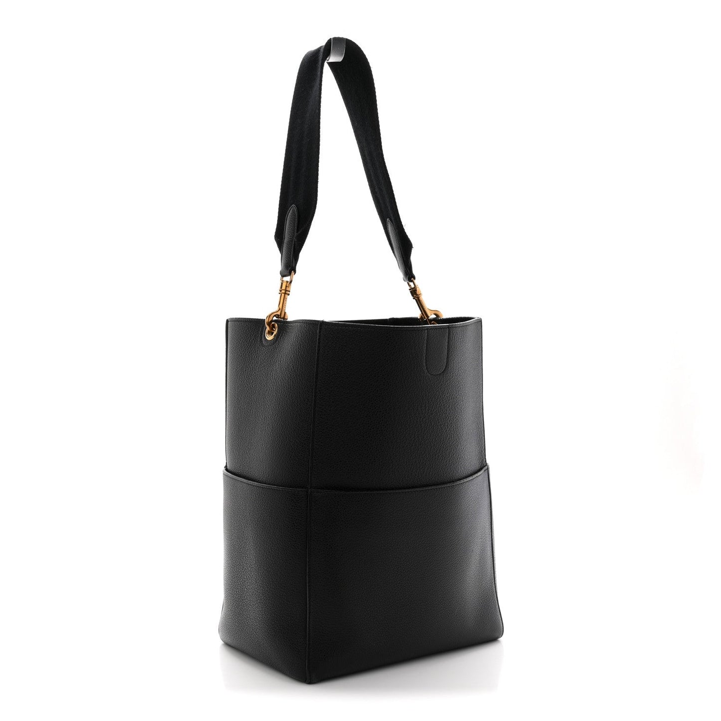 Soft Grained Calfskin Sangle Bucket Bag Black