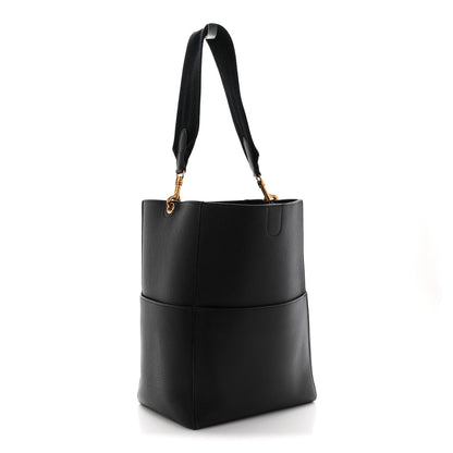 Soft Grained Calfskin Sangle Bucket Bag Black