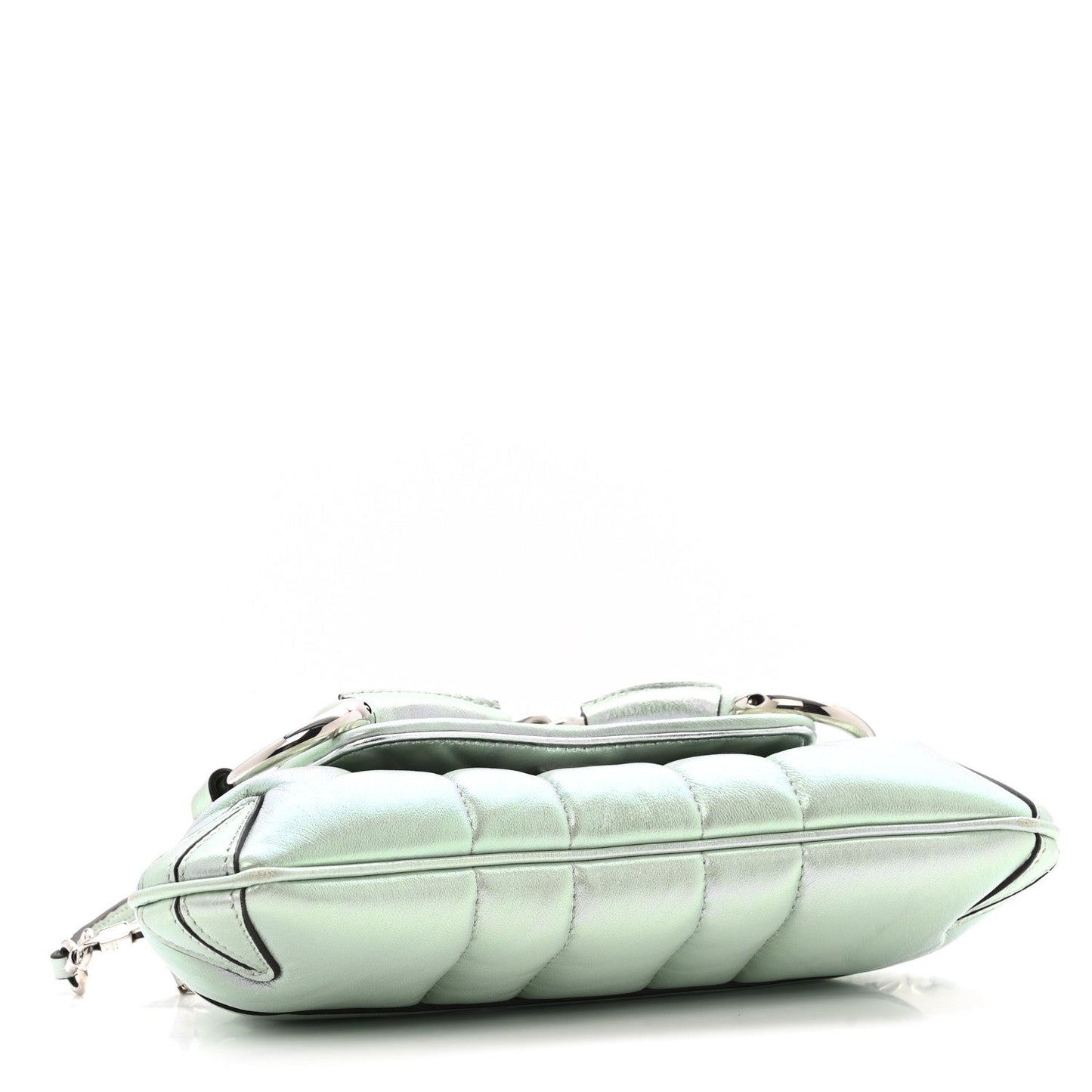 Iridescent Nappa Vertical Matelasse Small Maxi Horsebit Chain Shoulder Bag Iridescent Salvy Green