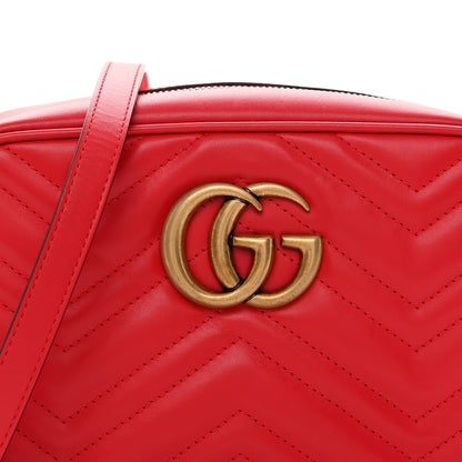 Calfskin Matelasse Small GG Marmont Chain Shoulder Bag Hibiscus Red