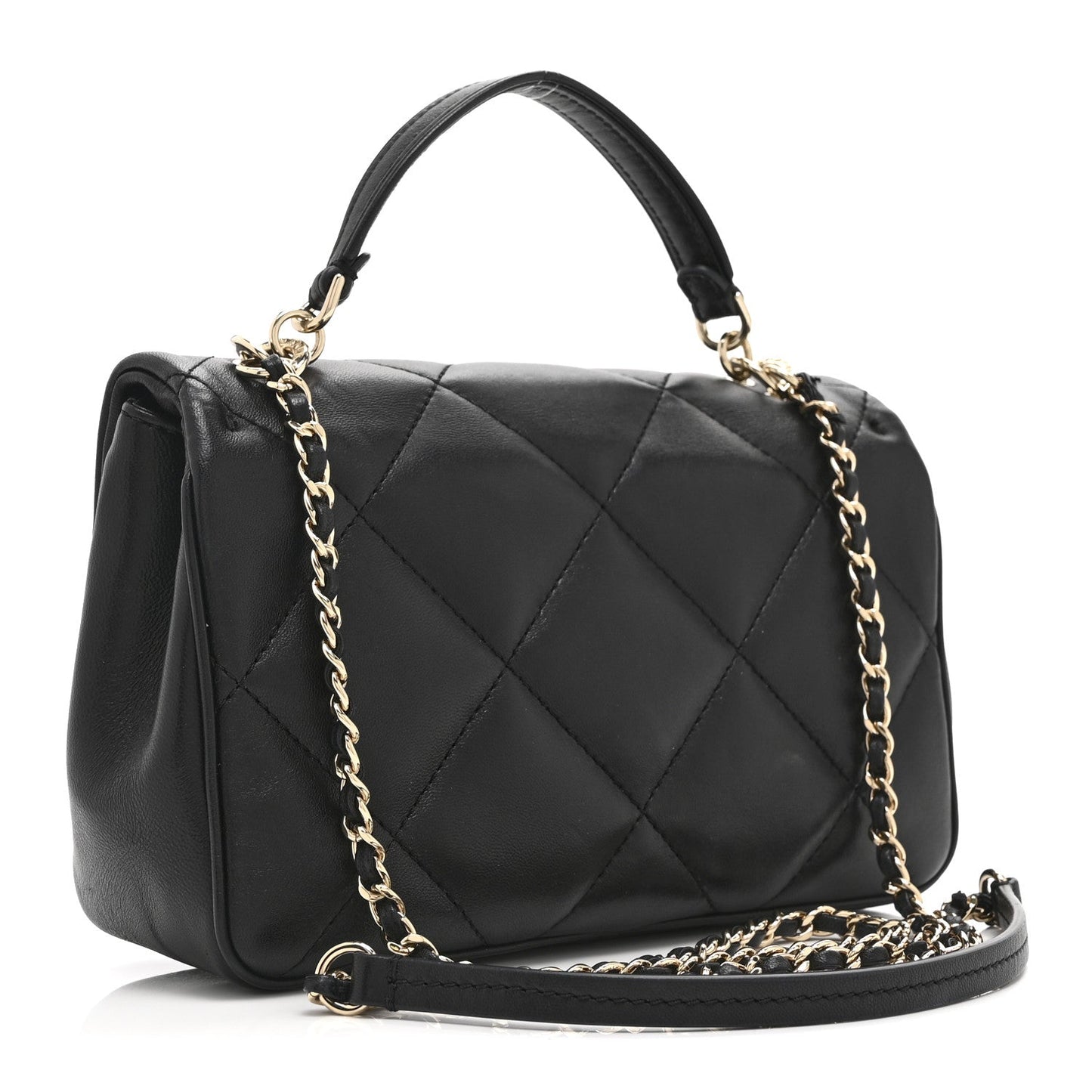 Lambskin Quilted Small Easy Carry Flap Black