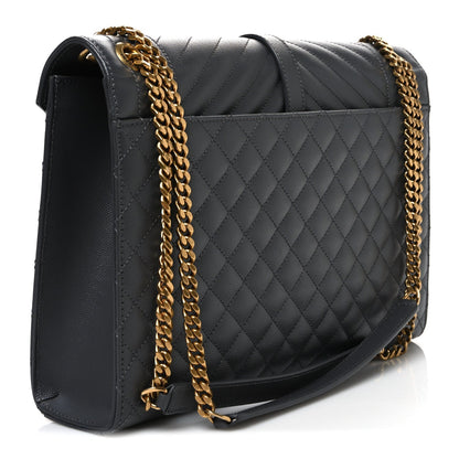 Grain De Poudre Textured Mixed Matelasse Triquilt Large Monogram Satchel Anthracite