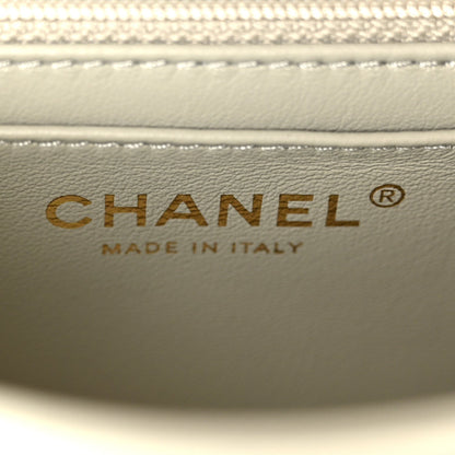 Lambskin Quilted Mini Pearl Crush Flap Light Grey
