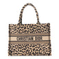 Canvas Mizza Embroidered Medium Leopard Book Tote Beige