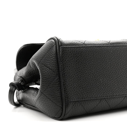 Grained Calfskin Stitched Urban Essentials Small Shopping Bag Black