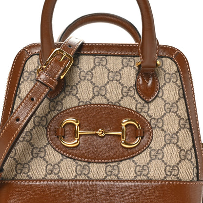 GG Supreme Monogram Azalea Calfskin Mini Horsebit 1955 Top Handle Bag Beige Ebony Brown Sugar