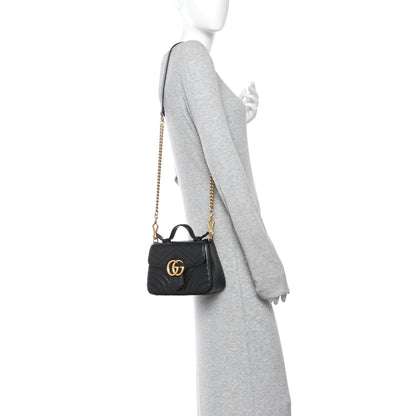 Calfskin Matelasse Mini GG Marmont Top Handle Shoulder Bag Black