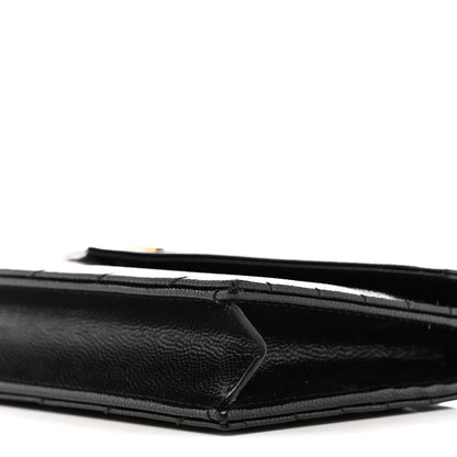 Grain De Poudre Matelasse Chevron Monogram Envelope Chain Wallet Black