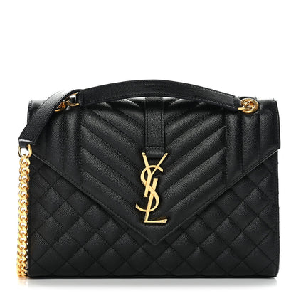 Grain De Poudre Textured Mixed Matelasse Triquilt Medium Monogram Satchel Black