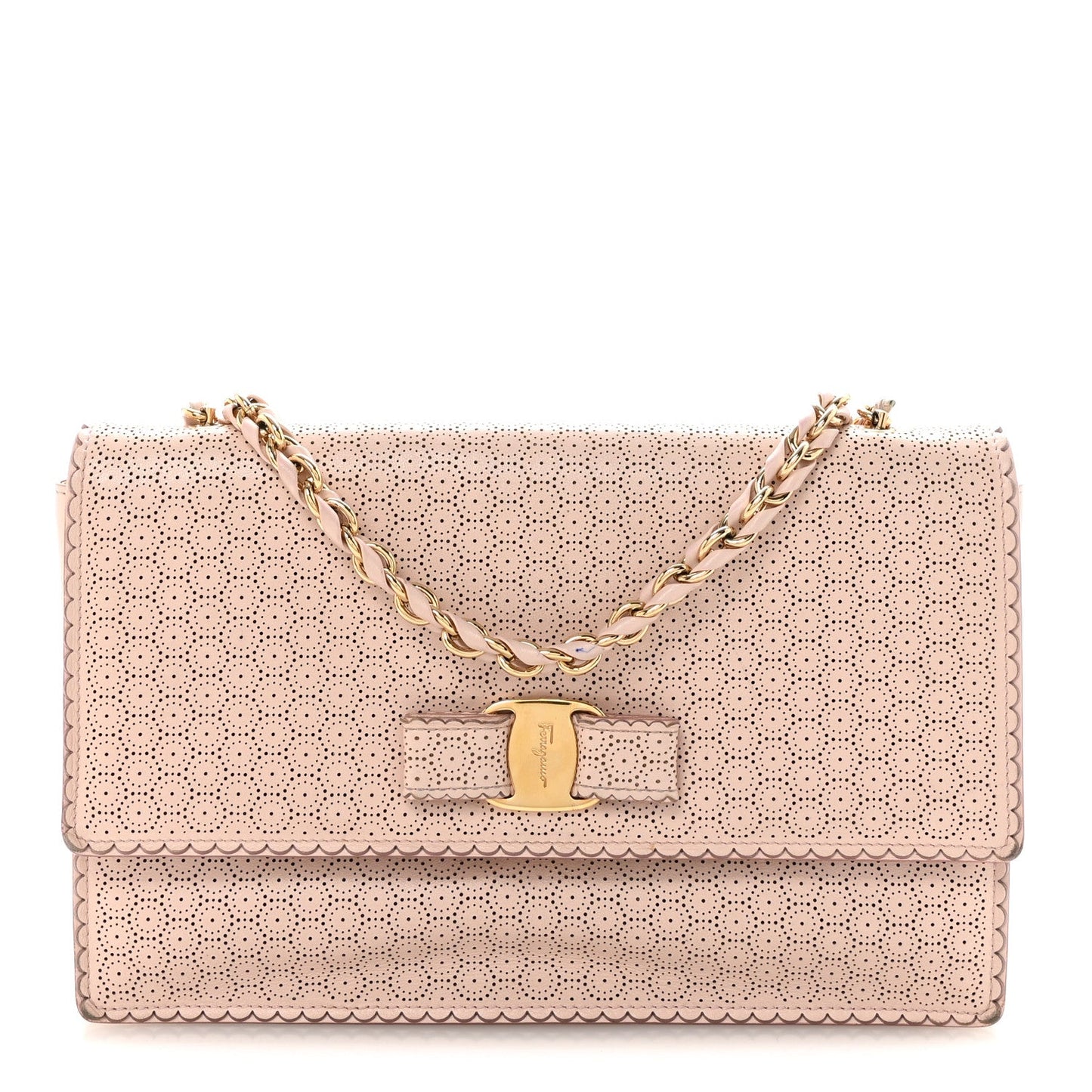 Perforated Calfskin Ginny Bow Crossbody Bag Light Pink