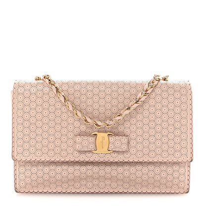 Perforated Calfskin Ginny Bow Crossbody Bag Light Pink