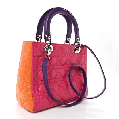 Lambskin Cannage Medium Tri-Color Lady Dior Pink