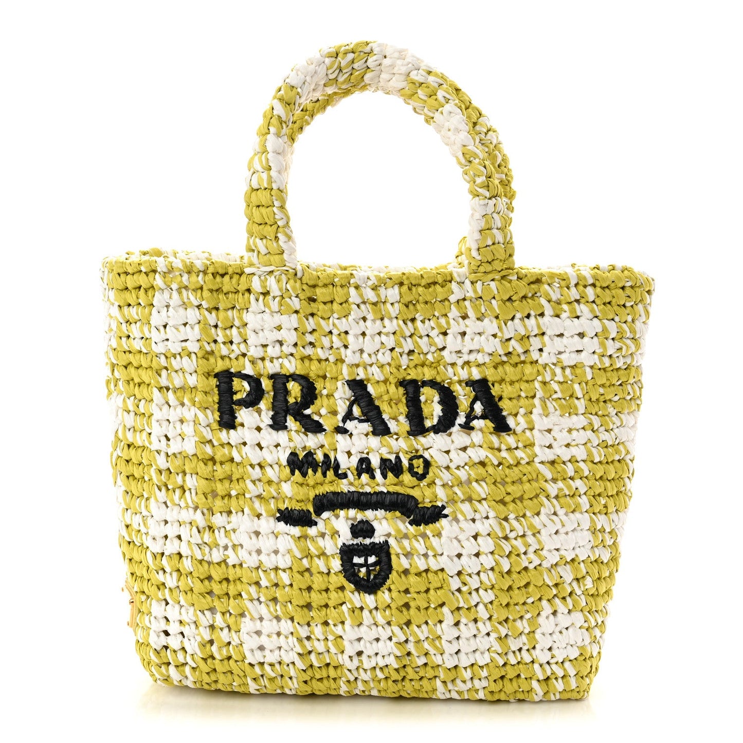 Yarn Raffia Effect Crochet Embroidered Small Logo Tote Citron Yellow