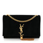 Suede Medium Classic Monogram Kate Tassel Satchel Black