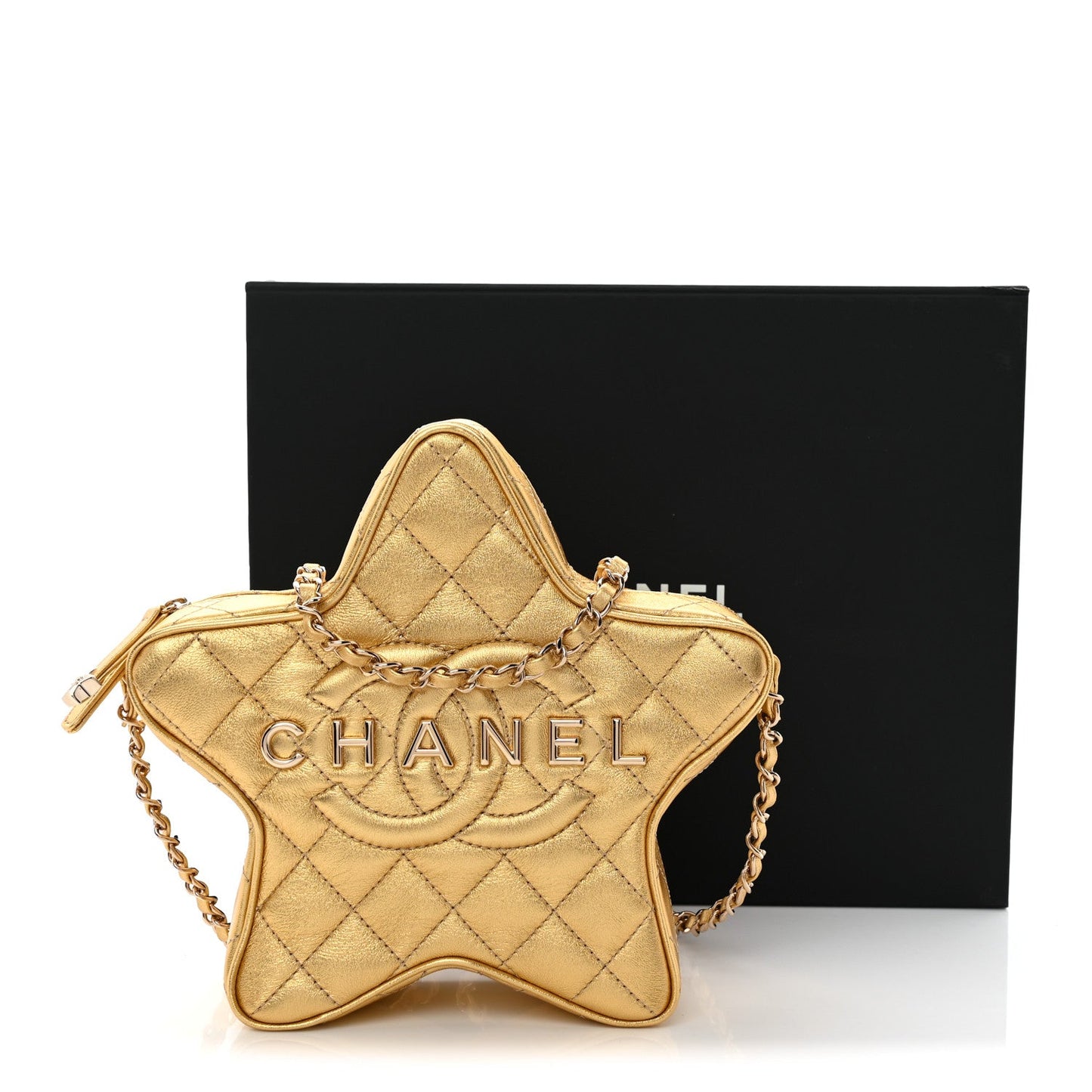 Metallic Lambskin Quilted Walk Of Fame Star Bag Gold