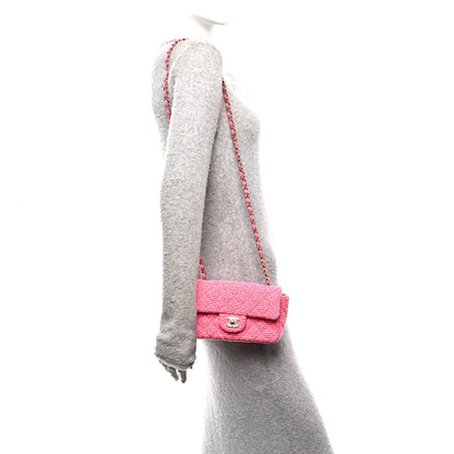 Wool Tweed Quilted Mini Rectangular Flap Dark Pink Fuchsia