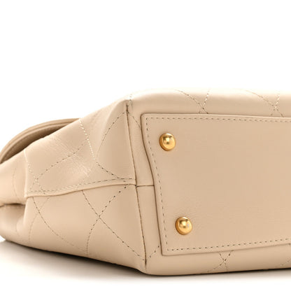 Calfskin Stitched Flap Top Handle Beige