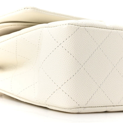 Caviar Quilted Medium Double Flap White