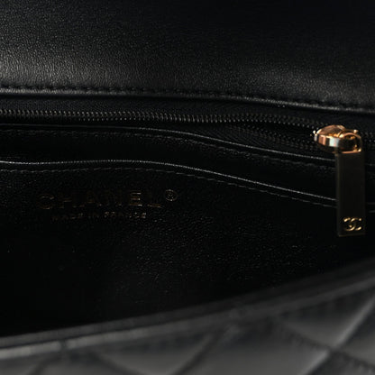Lambskin Quilted Mini Rectangular Flap  Black