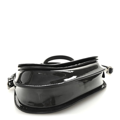Patent Oblique Embossed Saddle Boxy Bag Black