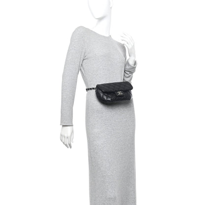 Calfskin Quilted CC Uniform Flap Belt Bag Black