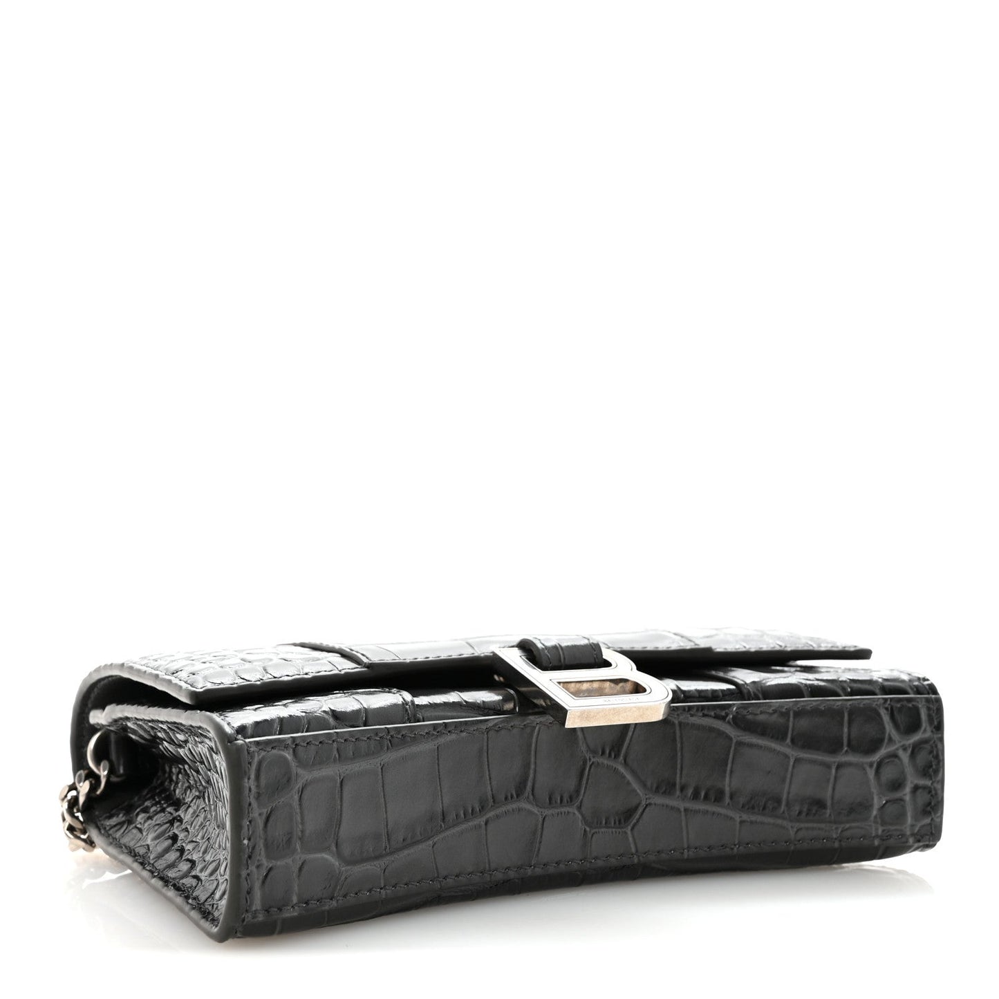 Shiny Calfskin Crocodile Embossed Hourglass Chain Bag Gris