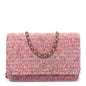 Tweed Quilted Wallet On Chain WOC Pink