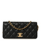 Caviar Quilted Camellia Clutch With Chain Black
