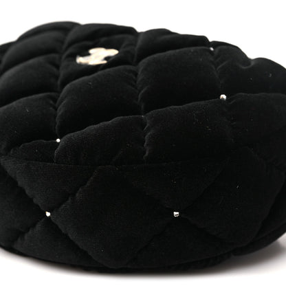 Velvet Diamanté Quilted Pocket Pouch Hobo Black