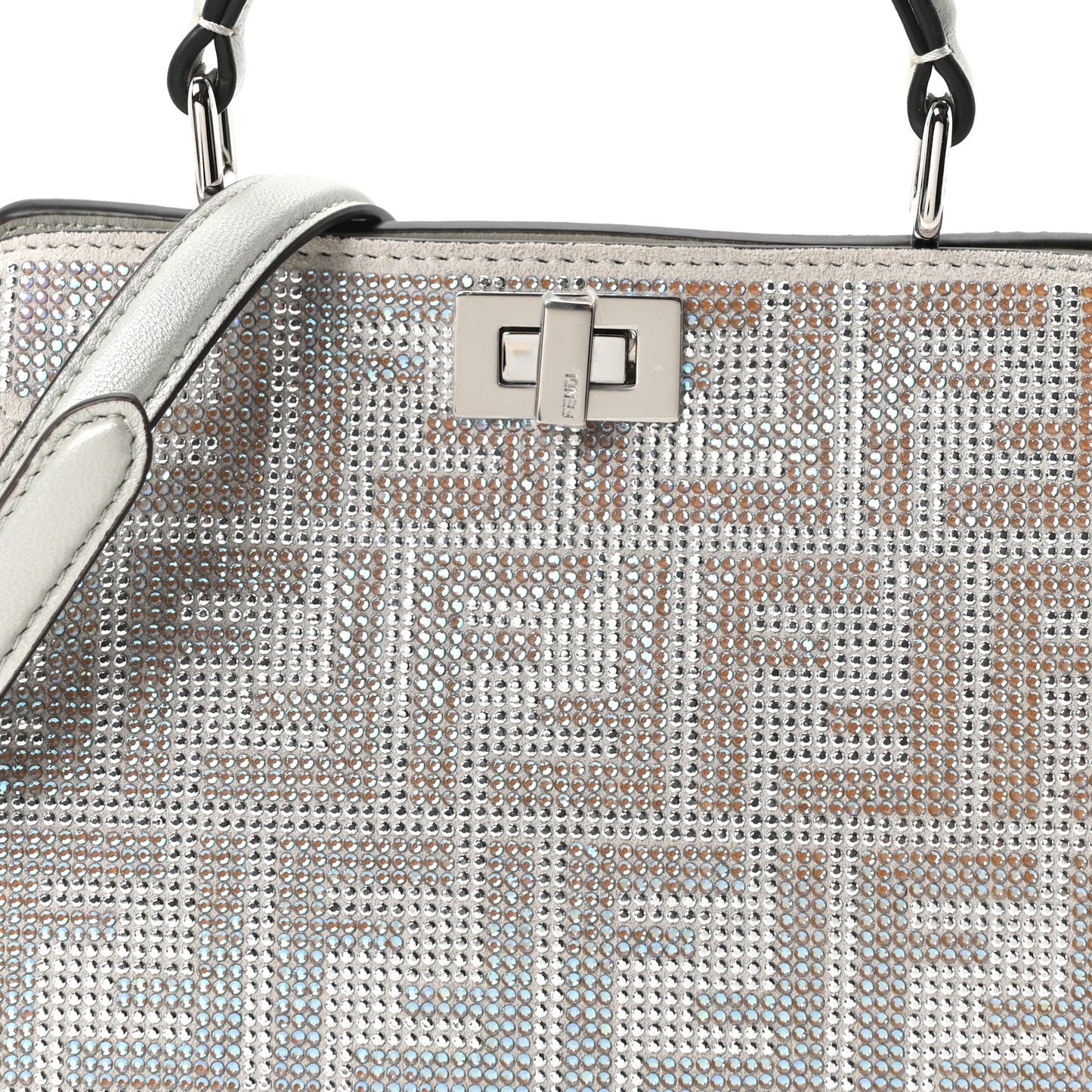 Iridescent Crystal Vitello Laminato Suede FF Petite Peekaboo I SEE U Satchel Cappuccino