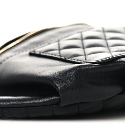 Lambskin Quilted Waist Bag Fanny Pack Black