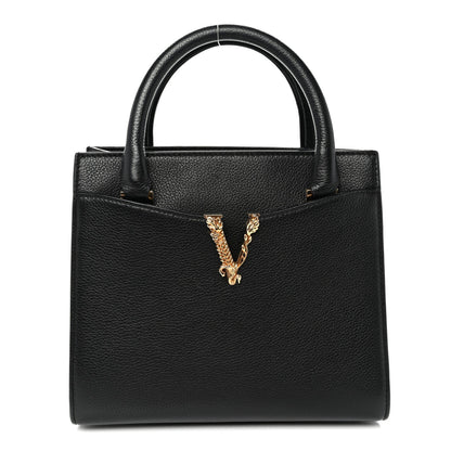 Grainy Calfskin Virtus Top Handle Tote Black