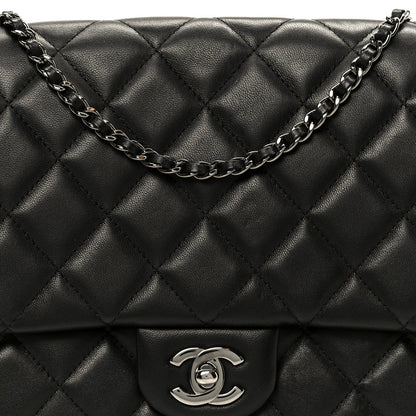 Lambskin Quilted Clutch With Chain Flap Black