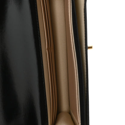 Shiny Crumpled Calfskin Quilted Precious Tie Wallet On Chain WOC Black