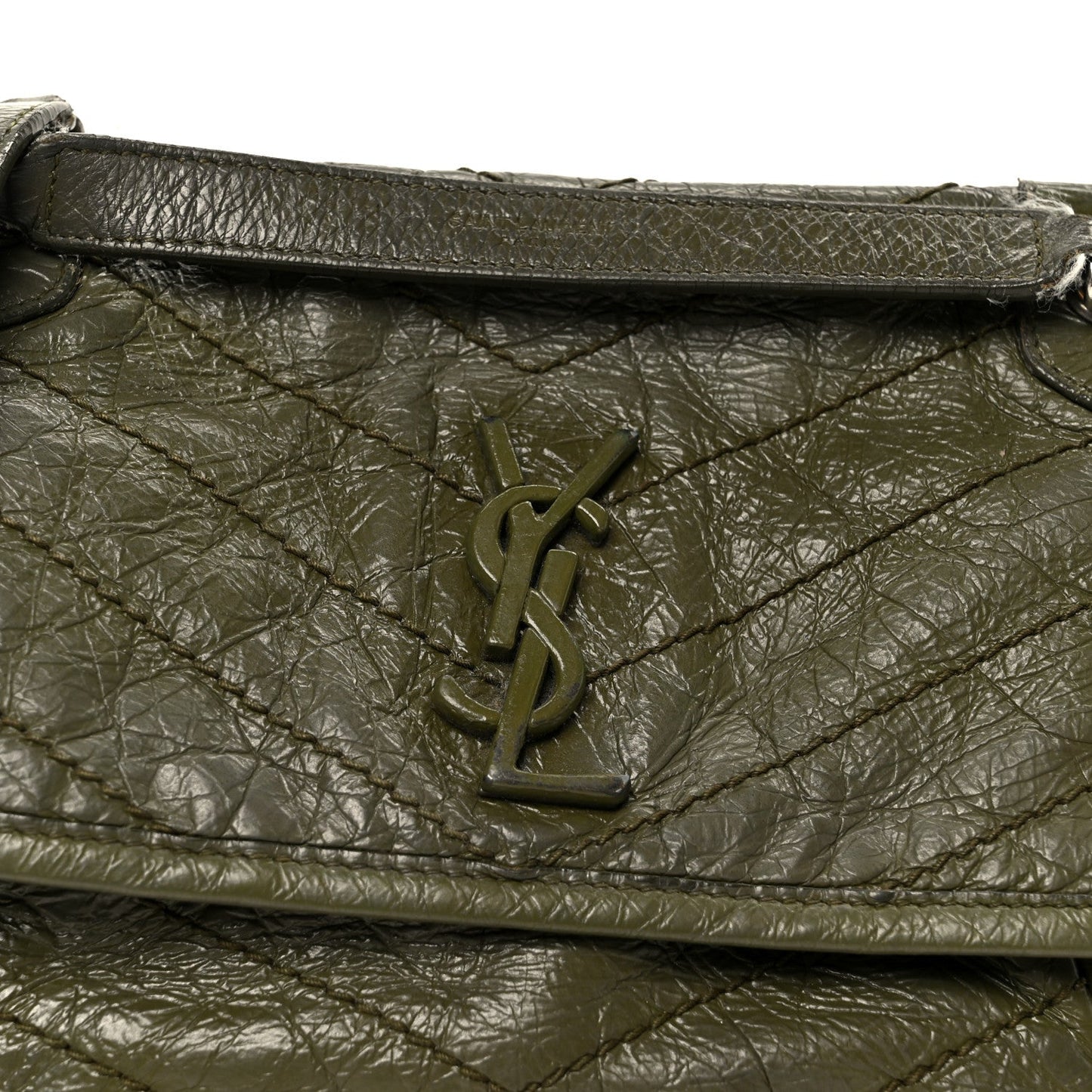 Crinkled Lambskin Matelasse Monogram Baby Niki Chain Satchel Seawood