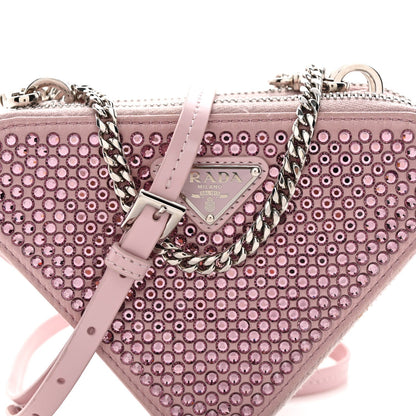 Satin Crystal Mini Triangle Crossbody Pouch Alabastro