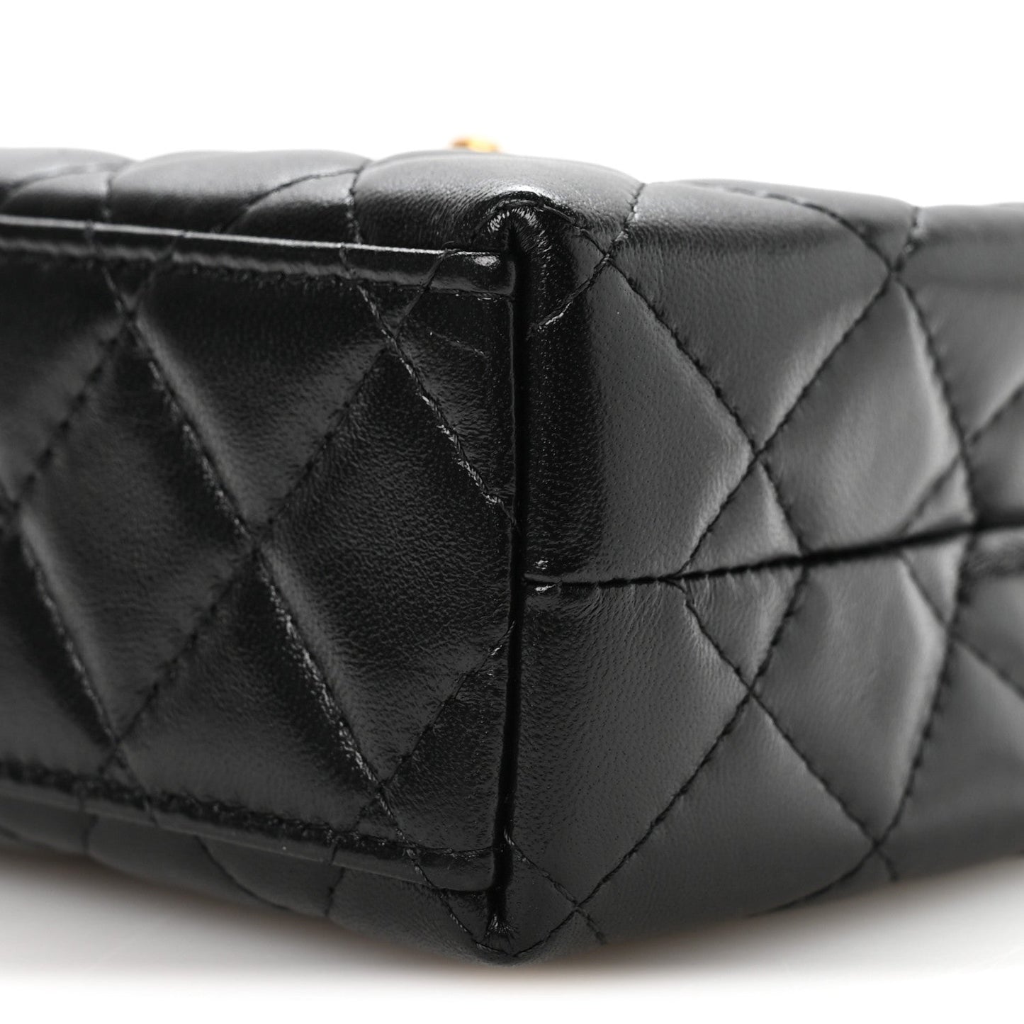 Shiny Aged Calfskin Quilted Nano Kelly Shopper Black