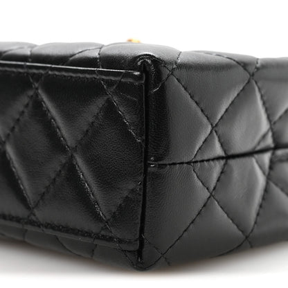 Shiny Aged Calfskin Quilted Nano Kelly Shopper Black