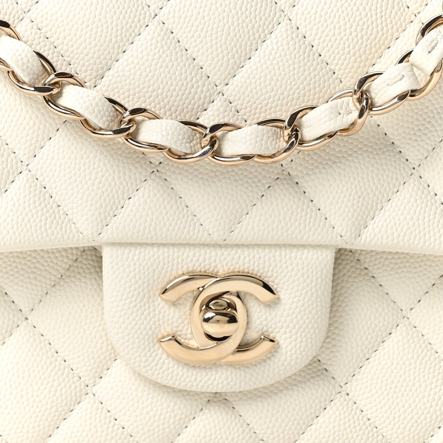 Caviar Quilted Medium Double Flap White