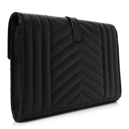 Grain De Poudre Textured Mixed Matelasse Triquilt Monogram Clutch Black