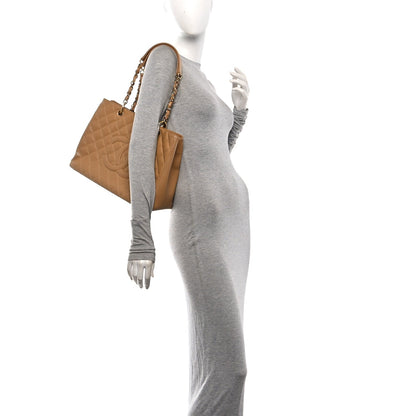 Caviar Quilted Grand Shopping Tote GST Beige