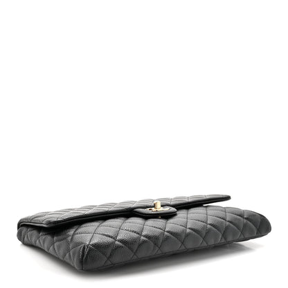 Caviar Quilted Flap Clutch Black
