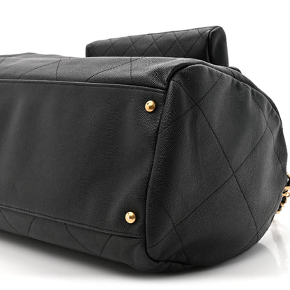 Grained Calfskin Lambskin Quilted Large Bowling Bag Black