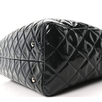 Patent Quilted Large Coco Shine Shopping Tote Navy