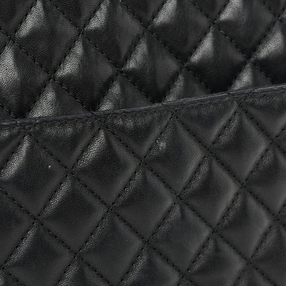 Lambskin Quilted Large Fluffy CC Shopping Tote Black